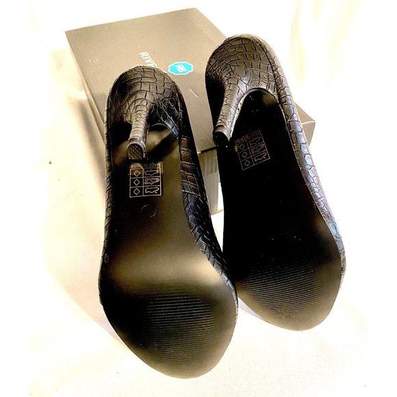 Riverberry Womens 8 Classic Croc Black Pumps Piper 01 Stiletto 4 Inch Heels - Picture 4 of 6